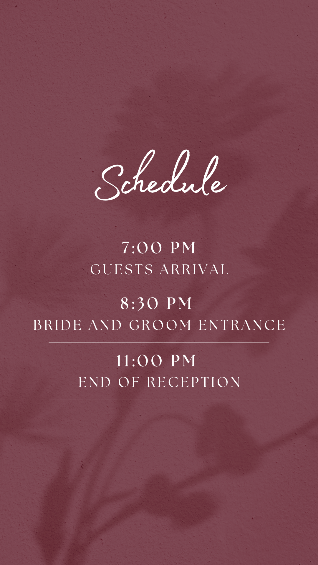 Schedule of the reception
